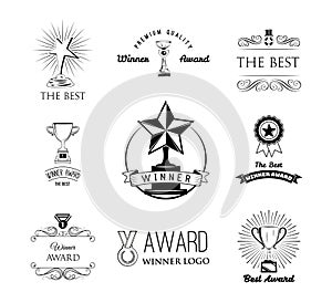 Award decorative sketch icons set of trophy medal winner prize champion cup isolated vector