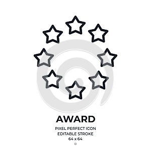 Award editable stroke outline icon isolated on white background flat vector illustration. Pixel perfect. 64 x 64