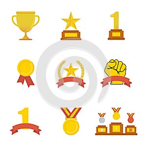 Award icon golden cups for winners. Sport trophy. Flat style. Vector