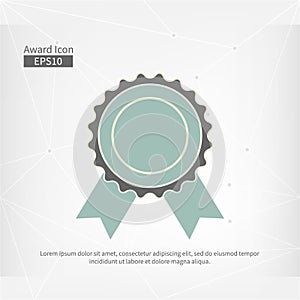 Award icon isolated. Vector infographic sign for the First Place. Grey blue circle symbol with ribbon on abstract background