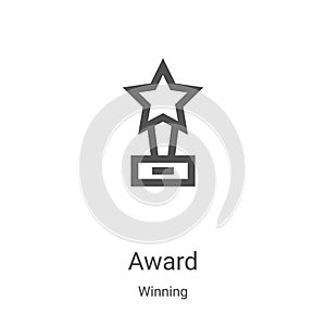 award icon vector from winning collection. Thin line award outline icon vector illustration. Linear symbol for use on web and photo