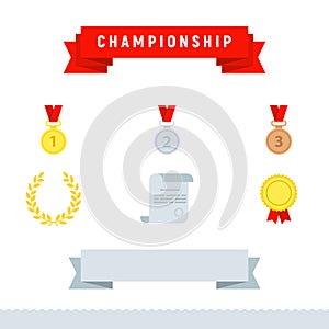 Award icons, championship set. Flat design style modern vector i