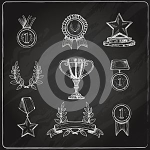 Award icons set chalkboard vector design illustration