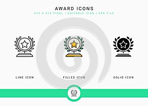 Award icons set vector illustration with solid icon line style. Winner prize concept.