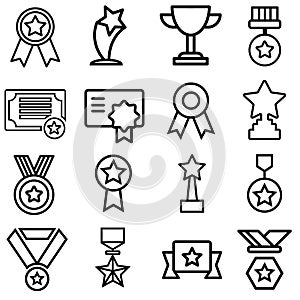 Award icons vector set. trophy icon. achievement illustration symbol. approval sign. approved logo