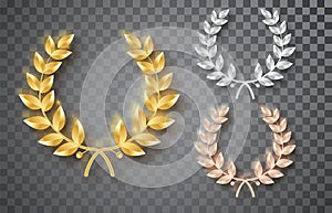 Award laurel set isolated on a transparent background. First, second and third place. Winner template. Symbol of victory