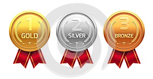 Award medal gold silver and bronze. Champion metal ward for winner. Vector achievement