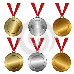 Award medals Gold, silver and bronze seals or medals