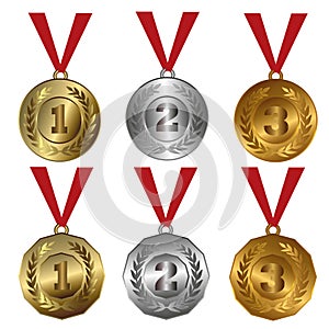 Award medals Gold, silver and bronze seals or medals