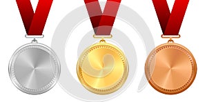 Award medals with red ribbons