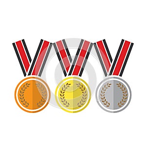 award medals. Winner medal gold bronze silver first place trophy champion honor best shiny circle ceremony prize, vector