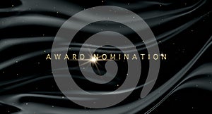 Award nomination ceremony luxury background with golden glitter sparkles and black waves . Vector presentation shiny photo