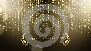 Award nomination ceremony luxury background with golden glitter sparkles, laurel wreath and bokeh. Vector presentation photo