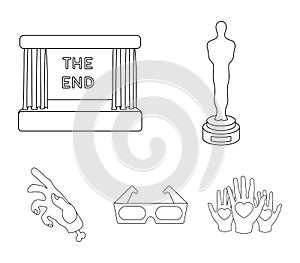 Award Oscar, movie screen, 3D glasses. Films and film set collection icons in outline style vector symbol stock