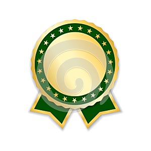 Award ribbon isolated. Gold green design medal, label, badge, certificate. Symbol best sale, price, quality, guarantee