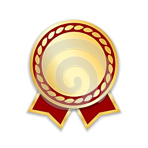 Award ribbon isolated. Gold red design medal, label, badge, certificate. Symbol best sale, price, quality, guarantee or