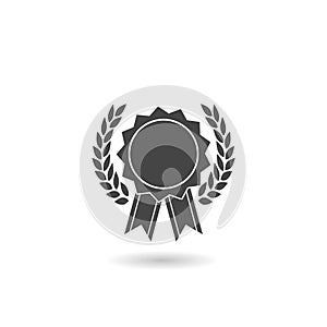 Award ribbon with laurel wreath icon with shadow