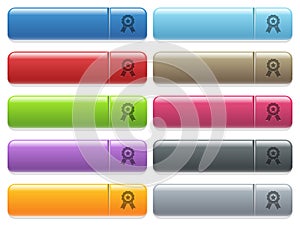 Award with ribbons icons on color glossy, rectangular menu button