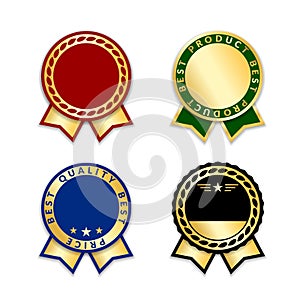 Award ribbons isolated set. Gold green design medal, label, badge, certificate. Symbol best sale, price, quality