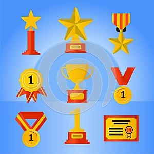 Award trophy, medal, winner badge, ribbon, trophy trophy prize and champion medal