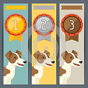 Award vertical banners with dog winning medal