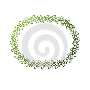 Award vintage circular frame with clear copy space made as spring design decorated with green tree leaves. Vector retro style lab photo