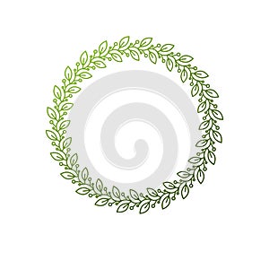 Award vintage circular frame with clear copy space made as spring design decorated with green tree leaves. Vector retro style lab photo