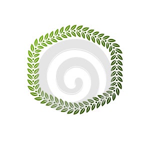 Award vintage hexagonal frame with clear copy space made as spring design decorated with green tree leaves. Vector retro style la photo