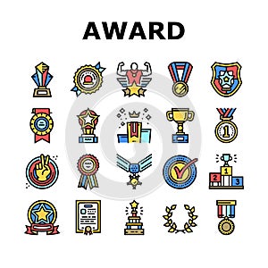 Award For Winner In Championship Icons Set Vector