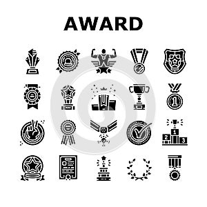 Award For Winner In Championship Icons Set Vector