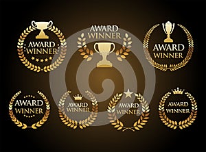 Award Winner emblem collection of gold laurel wreath black text