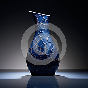 Award-winning Blue Vase With Mosaic-like Forms And Chiaroscuro Lighting