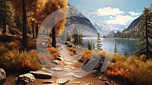 Award-winning Lake Hiking Trail Illustration With Poetcore Aesthetics