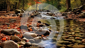 Award Winning Photography Of Garden Stream With Small River Stones In Fall