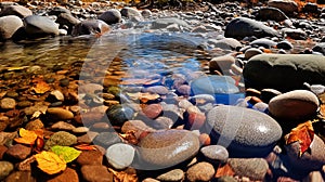 Award-winning Photography: Serene River With Fall Leaves And Rocks