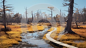 Award-winning Poetcore Illustration: High-quality Bog Hiking Trail With Strong Shadows