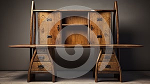 Award-winning Rustic Futurism Wooden Desk With Symmetrical Arrangement