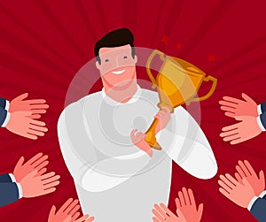 Awarding ceremony. Presentation of the award to the applause. Cartoon vector illustration photo