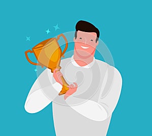 Awarding Ceremony. Prize winner in the hands. Flat design vector Illustration photo