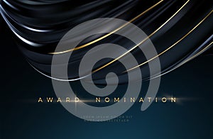 Awards ceremony luxurious black wavy background with golden text. Black silk luxury background. Vector illustration