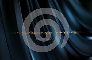 Awards ceremony luxurious black wavy background with golden text. Black silk luxury background. Vector illustration