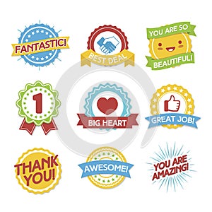 Awards and compliments label set. Flat style design illustration icon