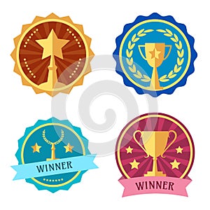 Awards and cups, label, colorful vector icons