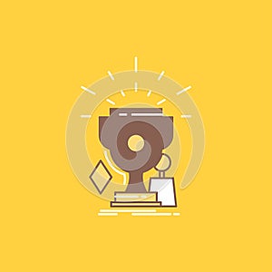 awards, game, sport, trophies, winner Flat Line Filled Icon. Beautiful Logo button over yellow background for UI and UX, website