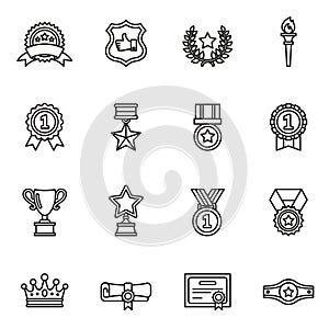 Awards icons set. Thin Line Style stock vector.