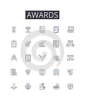 Awards line icons collection. Honors, Prizes, Trophies, Rewards, Accolades, Distinctions, Achievements vector and linear