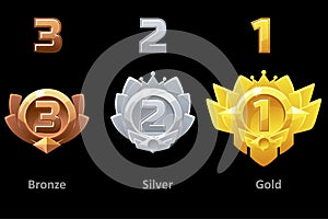 Awards medals gold, silver and bronze. Rewards 1st , 2nd and 3rd place for Gui Game. Vector template award