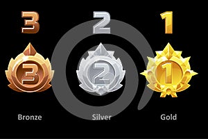 Awards medals gold, silver and bronze. Rewards 1st , 2nd and 3rd place for Gui Game. Vector template award