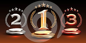 Awards nomination name podium, awards golden prize event, first place, second place, third place, scene star ceremony photo
