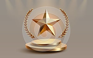 Awards nomination name podium, golden prize event, scene star ceremony. Vector illustration photo